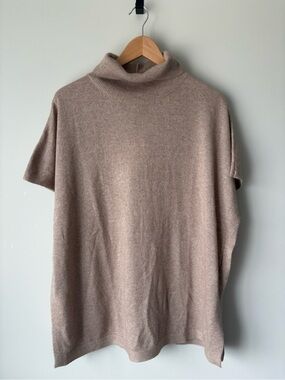 Heyson NWT Beige Wool Blend Short Sleeve Turtleneck Sweater L